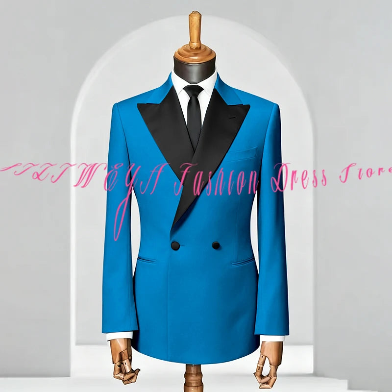 Double Breasted Men Slim Fit Suit 2 Pieces Jacket Pants Formal Occasion Tuxedo Business Casual Chic Outfits