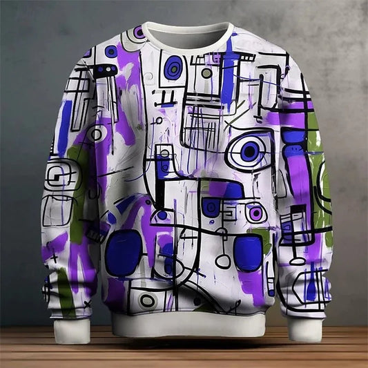 Colorful Graffiti Men's Hoodie New Oversized Men's Wear3D Printed Pattern Pullover Fashion Men's Clothing Autumn Mens Sweatshirt