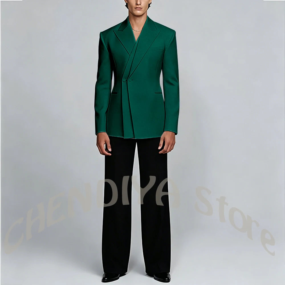 White And Black Unique Suits For Men Groom Wedding Handsome Peaked Lapel Double Button Prom Party Formal Elegant Male Set