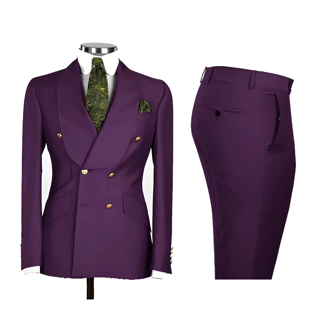 Men's Double Breasted Tuxedo Suit Shawl Lapel Slim Fit 2 Piece Blazer & Pants Formal Business Luxury Suits Casual Wedding Groom