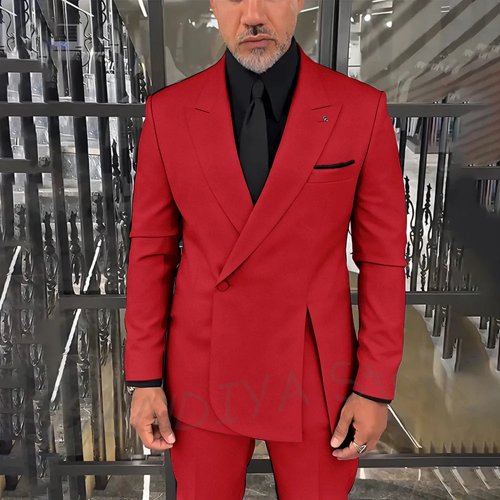 Classic Black Men Suits Single Button Double Split Formal Blazer Business Casual Party Prom Wedding Set 2 Piece Jacket Pants