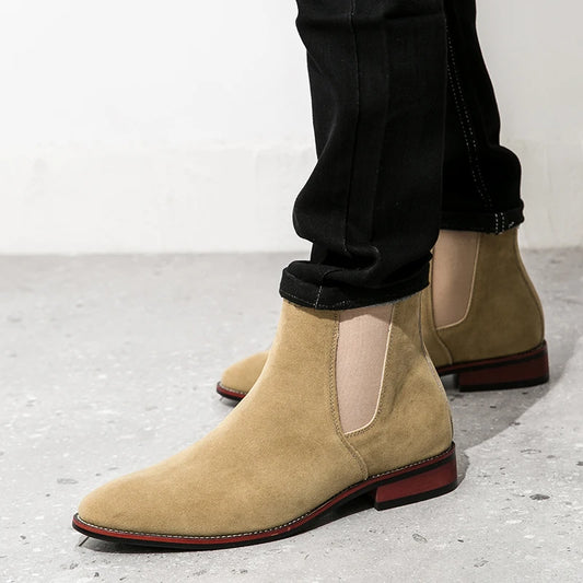 Winter Men's British Style Chelsea Boots Cow Suede Genuine Leather Men Fashion Ankle Boot Mens Casual Short Boots High-Top Shoes