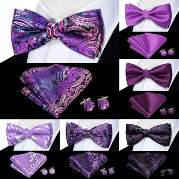 Cuffie per papilla da uomo in seta ad alta citana set viola viola lavanda viola a farfalla preparata a farfalla bowtie per affari di matrimoni maschili