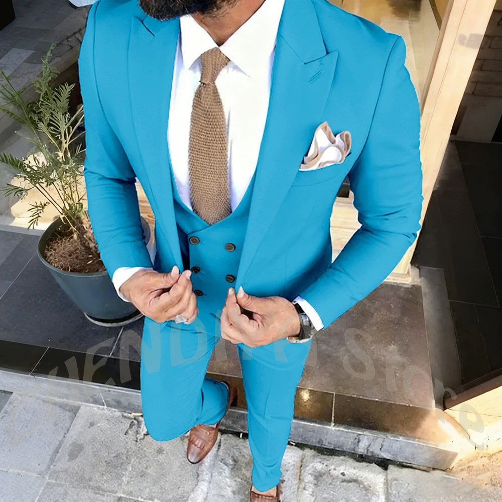Slim Fit Men's Suits Set 3 Piece Single Breasted Peak Lapel Suit Daily Home Office High Street Fashion Casual Blazer Pants Vest