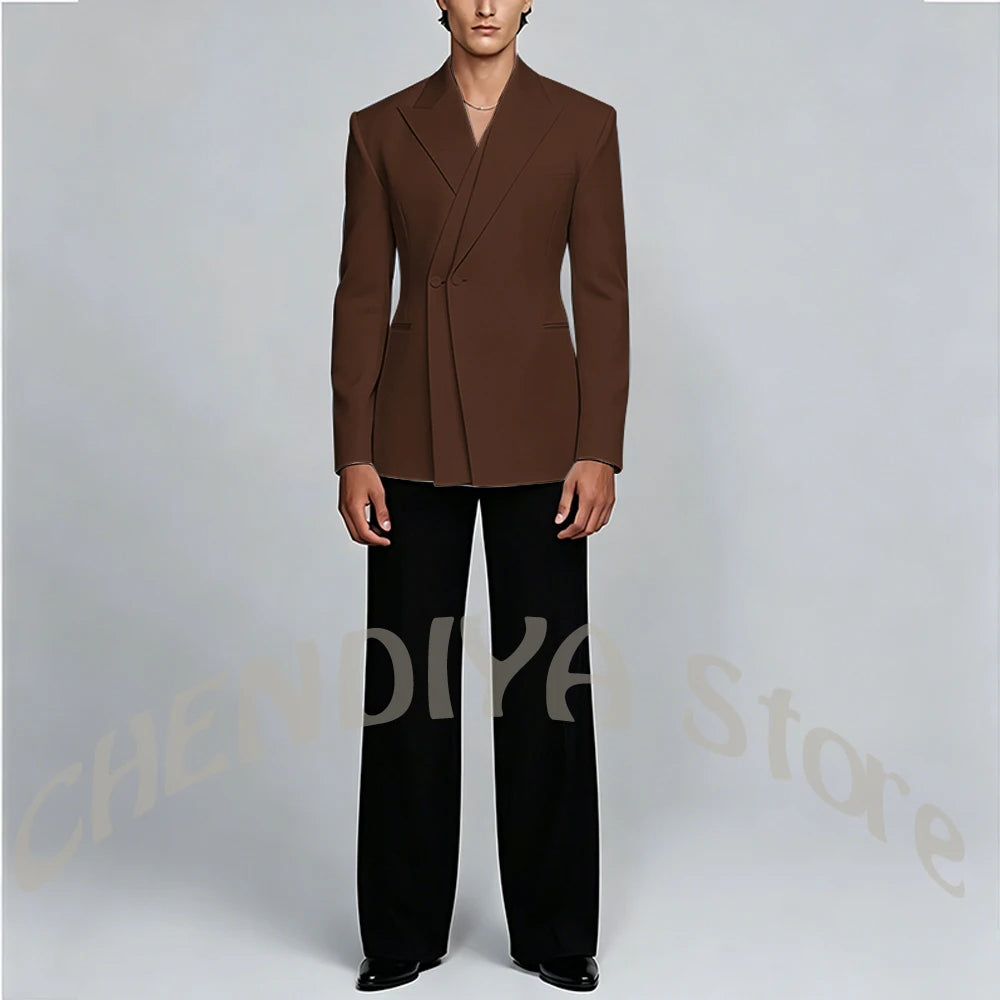 White And Black Unique Suits For Men Groom Wedding Handsome Peaked Lapel Double Button Prom Party Formal Elegant Male Set