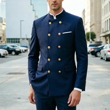 Double Breasted Suits for Men with Stand Collar Slim Fit Blazer with Pants 2 Pieces for Business Prom Formal Event Suit