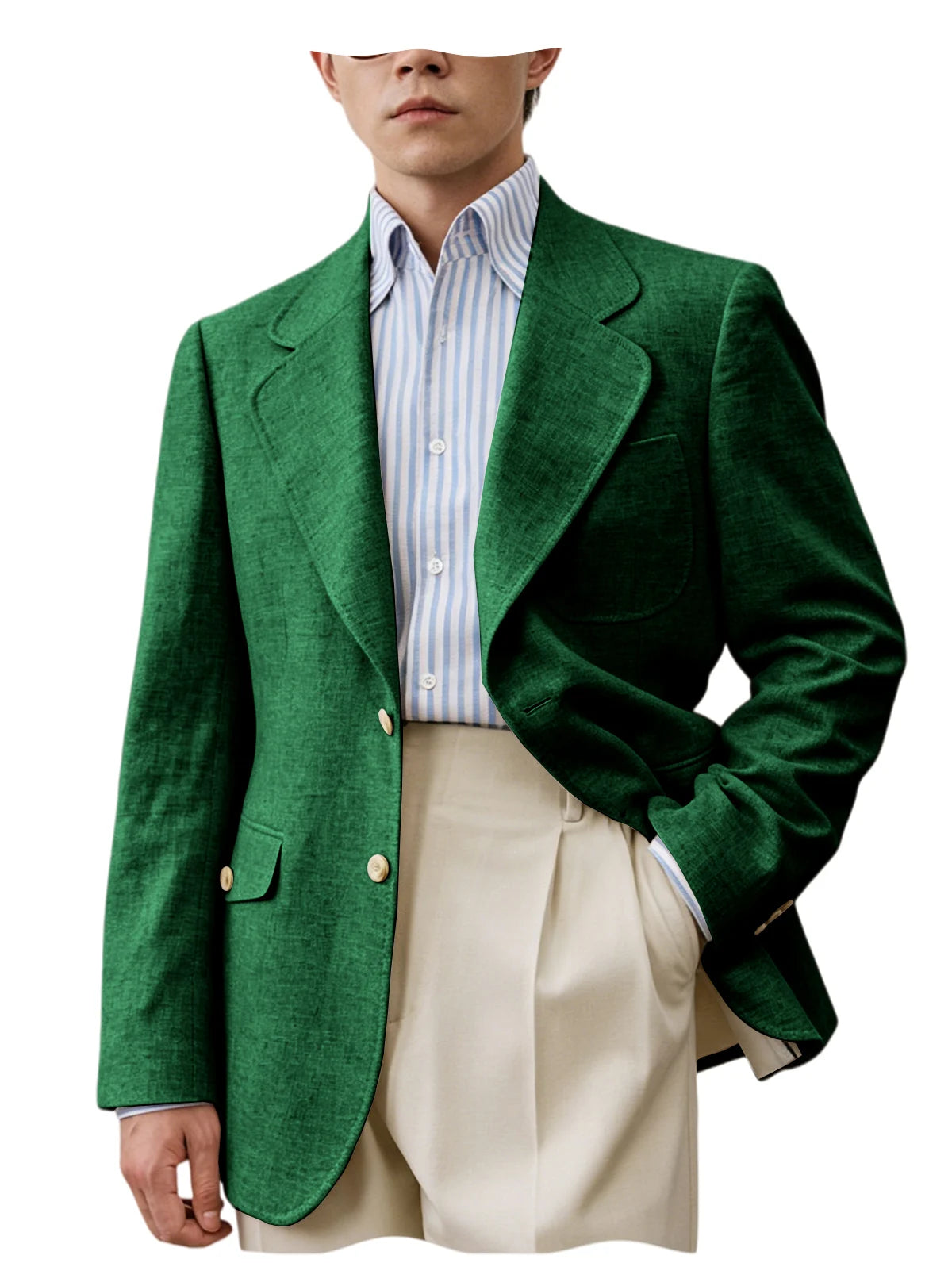 Men Natural Linen Blazer Suit Jacket Breathable Slim Fit Single Breasted Business Office Wedding Party Smart Casual Outerwear