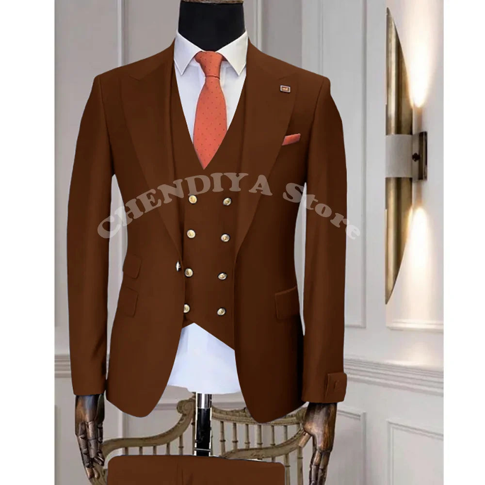 Navy Blue Business Suits Men Wedding Groom Tuxedo Single Breasted Notch Lapel Prom Party Slim Fit 3 Piece High Quality Outfit