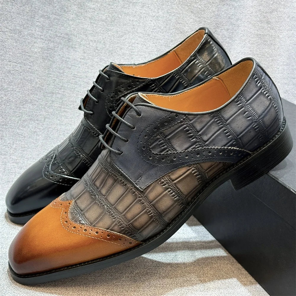 Italian Men's Genuine Leather Oxfords Classic Plain Toe Formal Shoes Lace-Up Wedding Party Office Dress Footwear