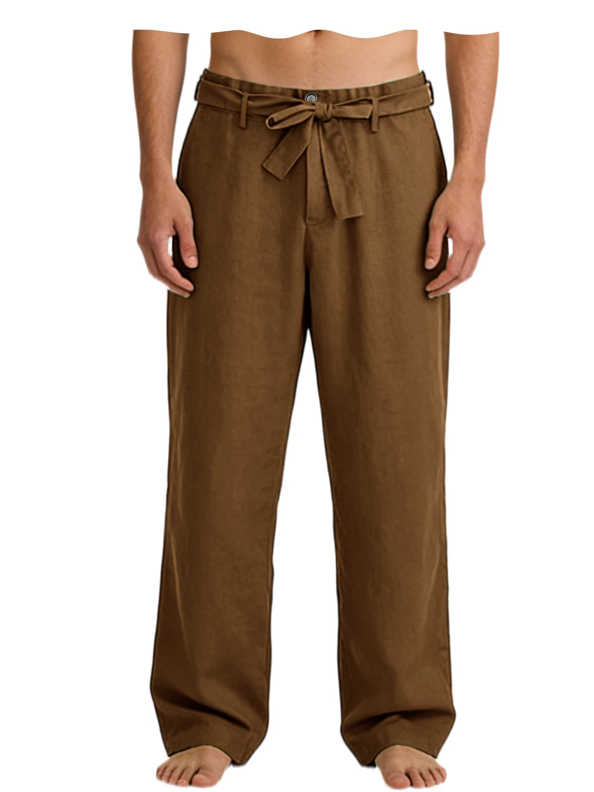 Vintage Men's Tie Waist Linen Blend Pants High Waist Wide Leg Casual Trousers Soft Breathable Lounge Pants for Men