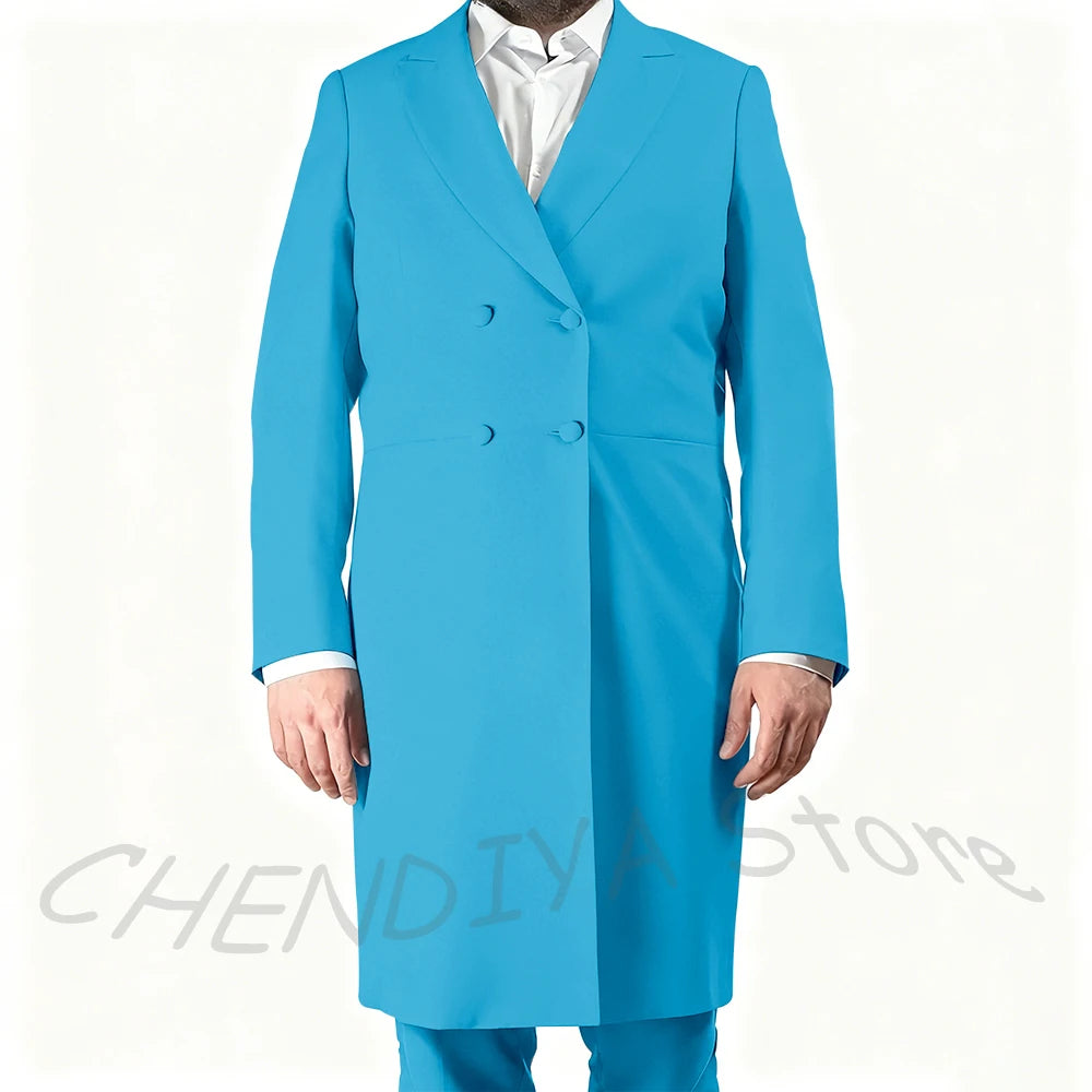New Arrival Men's Suits Formal Two Piece Long Blazer Classic Double Breasted Daily Office Casual Male Costume Homme Jacket Pants
