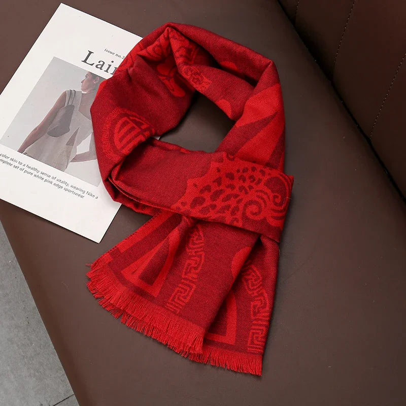 Winter Red Spring Festival Scarf Luxury Brand Designer Style Wool Soft Cashmere Scarves Cachecol Masculino Inverno China Shawl