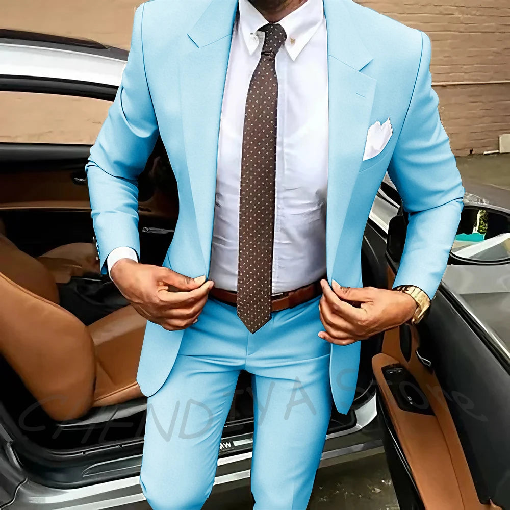 Dark Brown Men's Suits Classic Notched Lapel Slim Fit 2 Pieces Chic Single Breasted Formal Dinner Business Outfits Jacket Pants