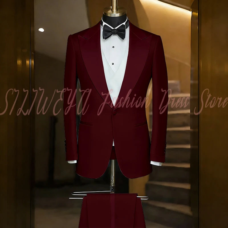 Elegant Black Men's Suit Single Breasted Peak Lapel Wedding Groom Tuxedo Dinner Party Dress Business Casual Male Clothing