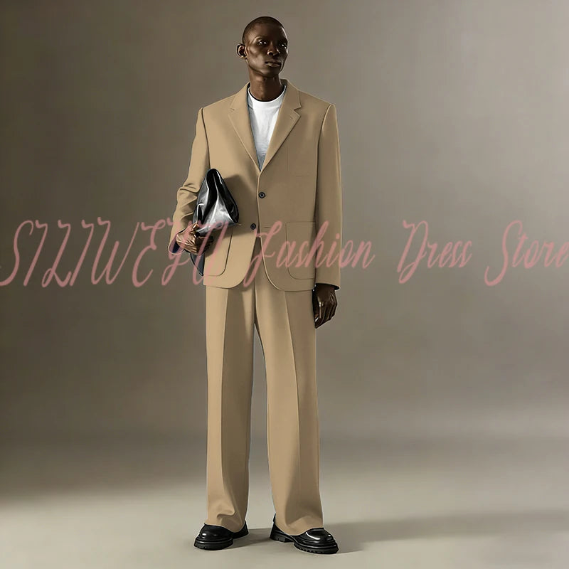 Loose Casual Men Suit Sets 2 Pieces Jacket Pants Business Blazer Set Social Party Fashion Trousers Roupas Masculino