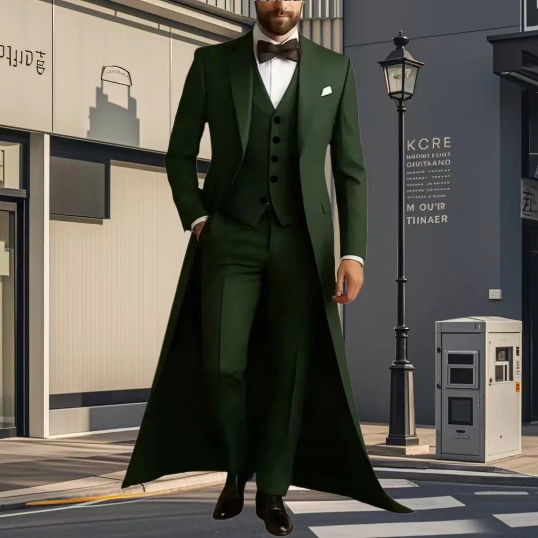 Long Jacket Business Formal Men Suit Groom Groomsman Tailored Costume Homme 3-Piece  Fashion Clothing Set Jacket Pants Vest