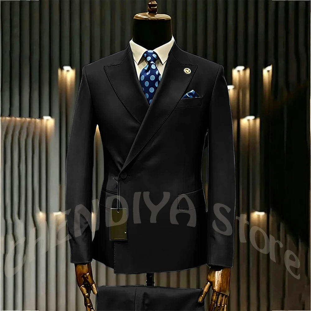 High Quality Formal Men's Suit Incline Single Button Peaked Lapel Slim Fit Business Casual Groom Wedding Set Prom Outfit