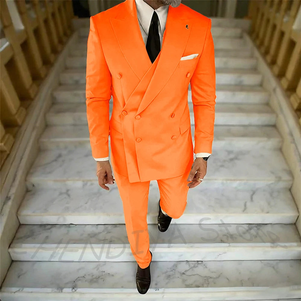 High Quality Peaked Lapel Suit For Men Double Breasted Gentleman Wedding Groom Tuxedo Custom Man Fashion Clothes Set Two Pieces