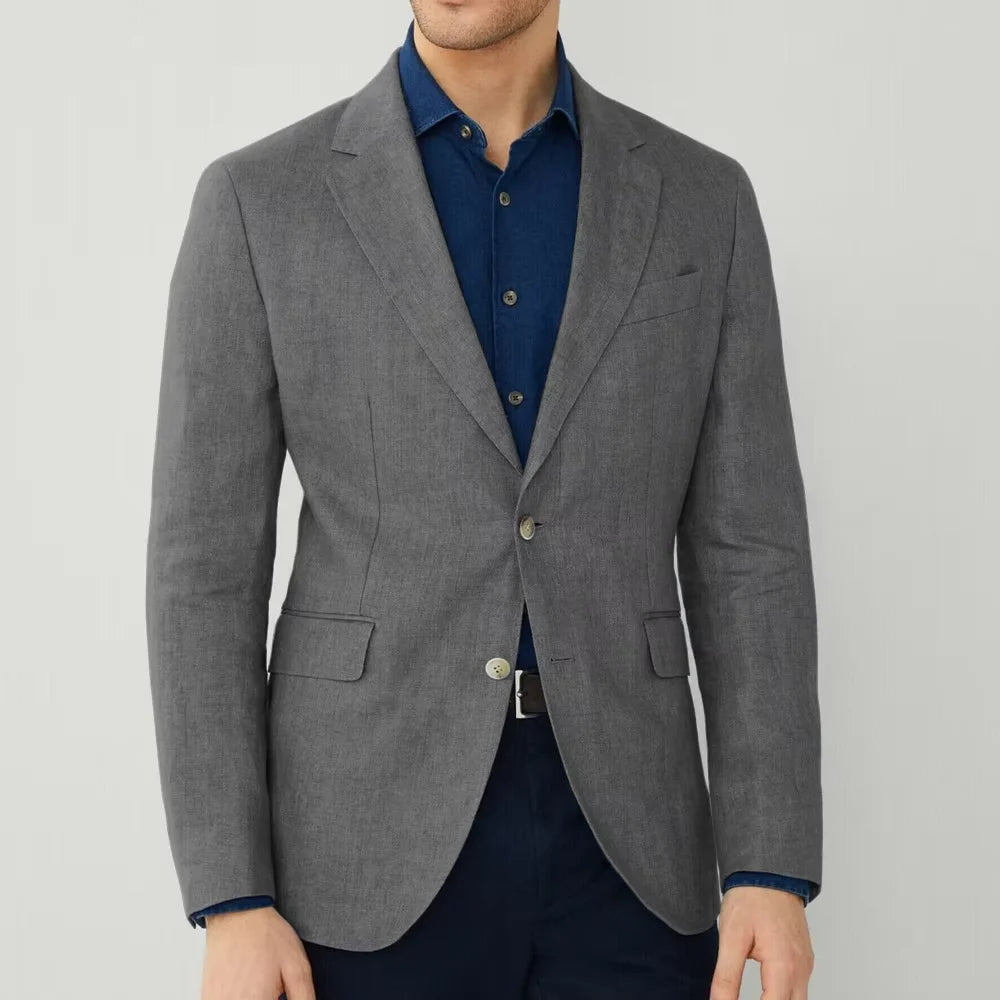 Men‘s Linen Suit Jacket Solid Color Slim Fit Notch Lapel Flap Pocket Two Buttons Lightweight Breathable Blazer Summer Wedding  ﻿