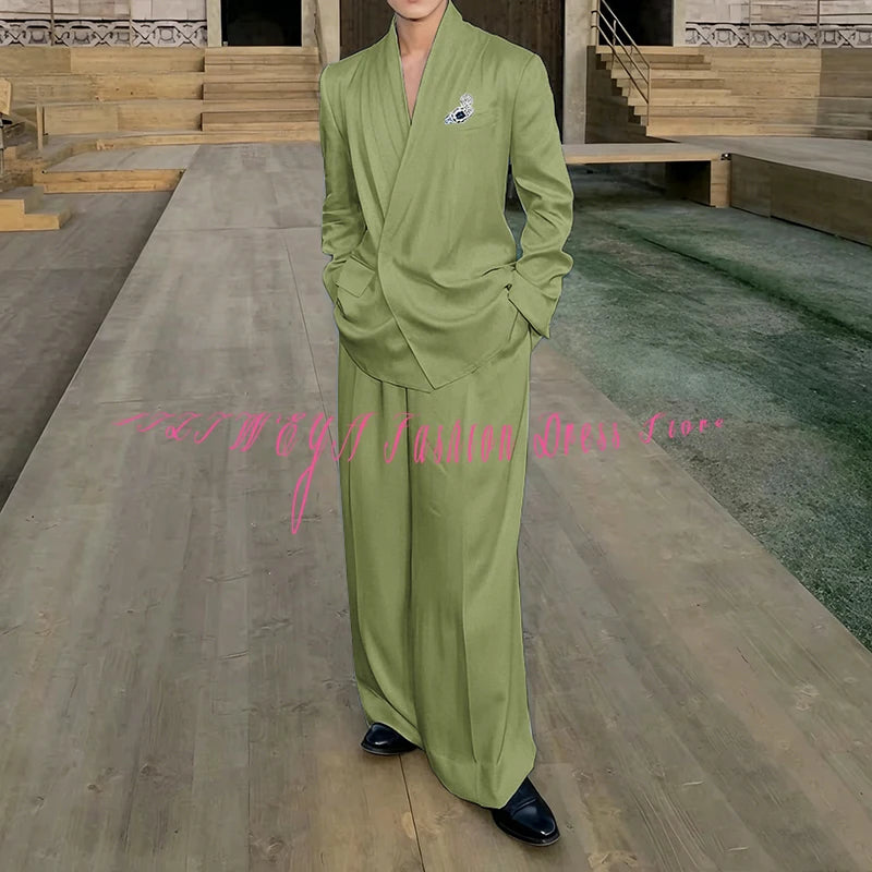 White Loose Style Men's Suit Business Casual 2 Pieces Jacket Pants Work Commute Social Party Male Clothing