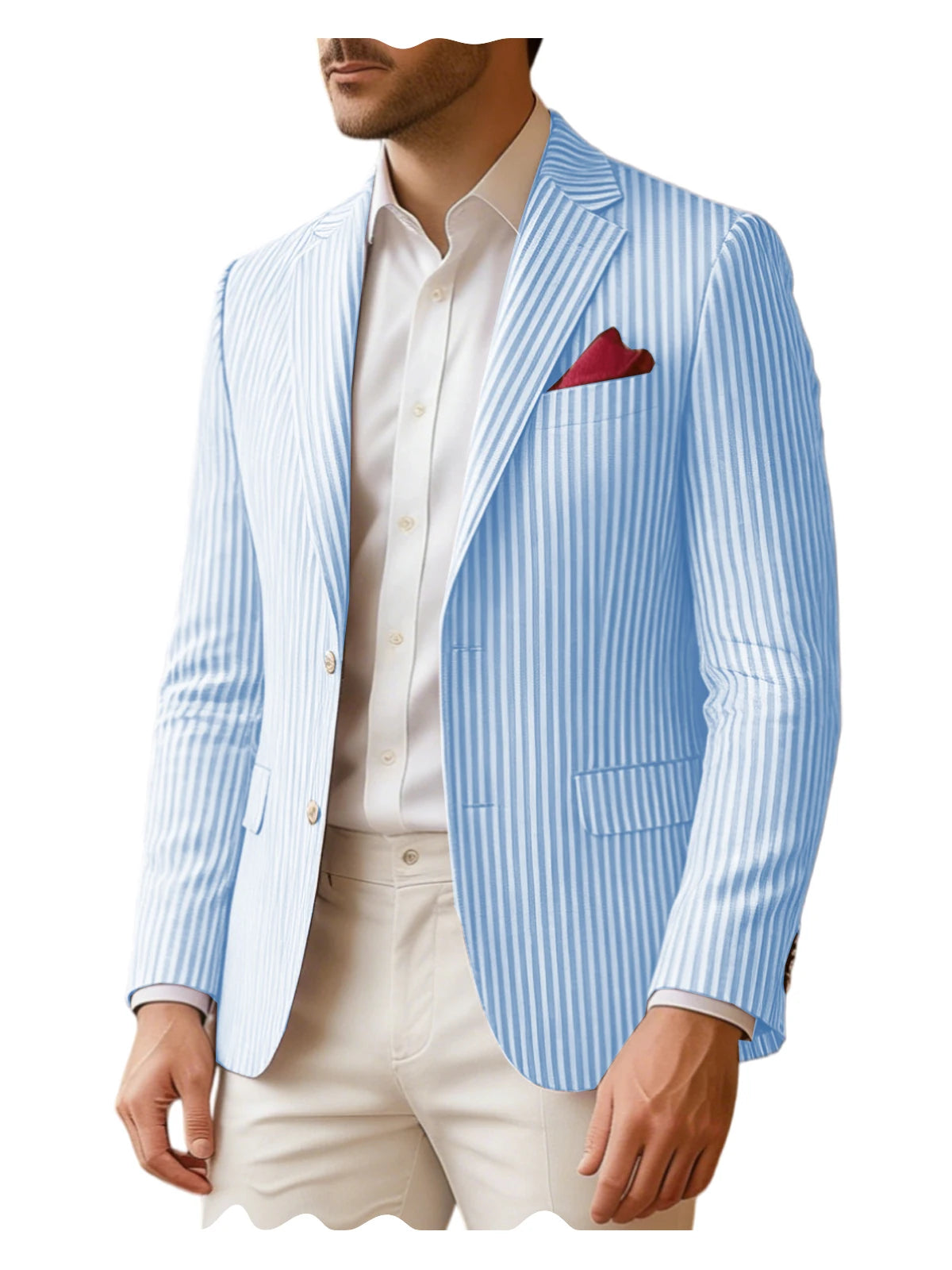 Men's Seersucker Striped Blazer Classic Slim Fit Notch Lapel Business Casual Suit Jacket For Beach Vacation Summer
