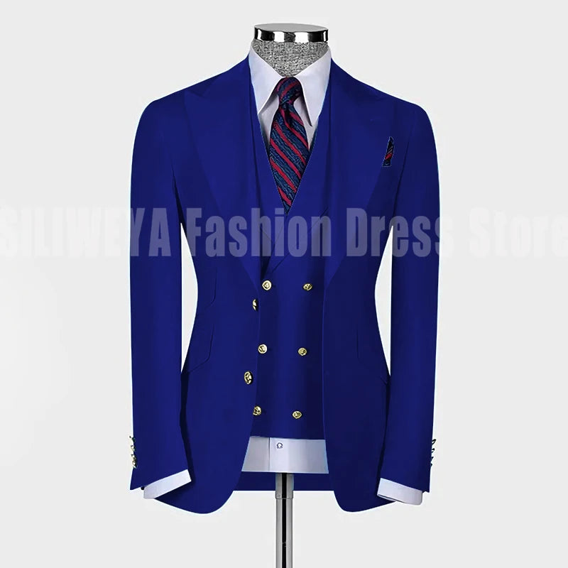 High Quality Men's Suit Slim Fit Solid Color Suit Formal Business Office Single Breasted Coat Pants Vest 3 Pieces Blazer Set