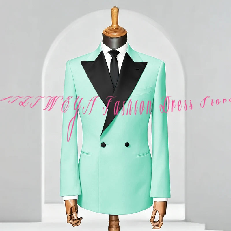 Double Breasted Men Slim Fit Suit 2 Pieces Jacket Pants Formal Occasion Tuxedo Business Casual Chic Outfits