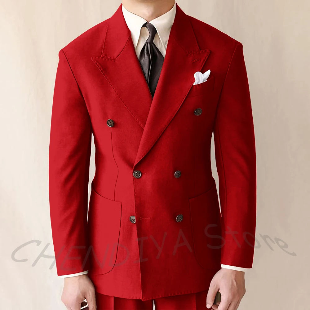 British Style Men Suits Casual Business Double Breasted Suit Jacket Wedding Groom Business Social Banquet Tuxedo Costume