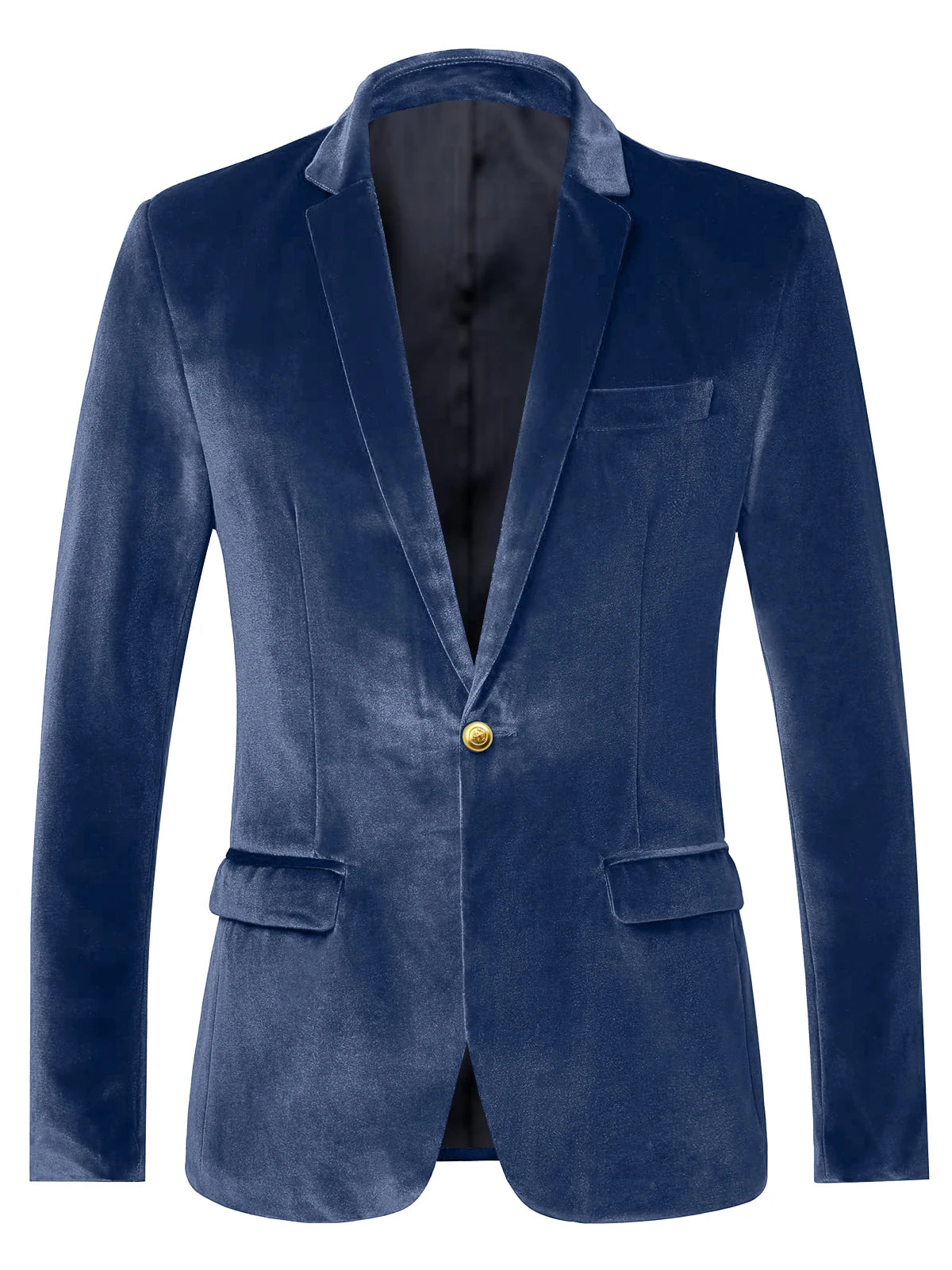 Men's Velvet Blazer Notch Lapel Slim Fit Suit Jacket With Gold One Button Suit Coat For Wedding Party Prom