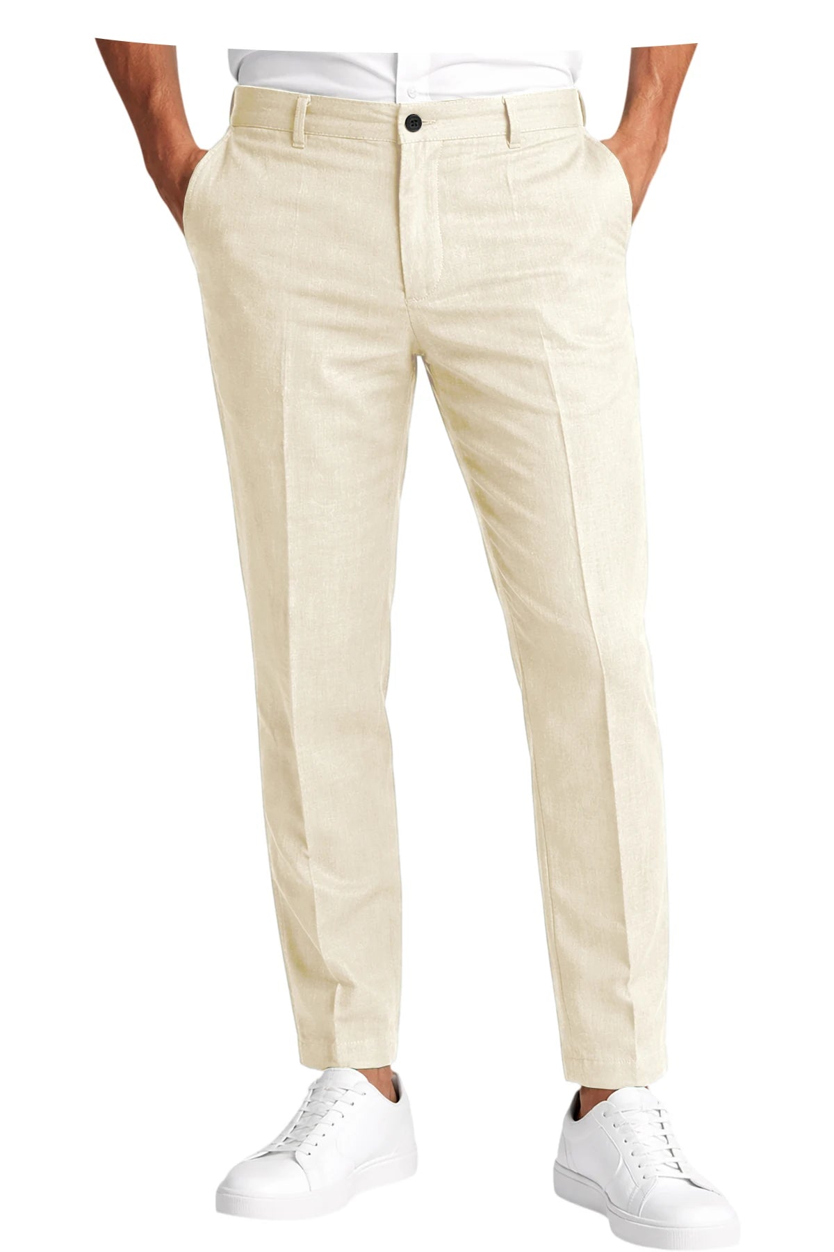 Men's Premium Linen Blend Pants Lightweight Slim Fit Wrinkle-Resistant Trousers Business Office Summer Casual Formal Wear