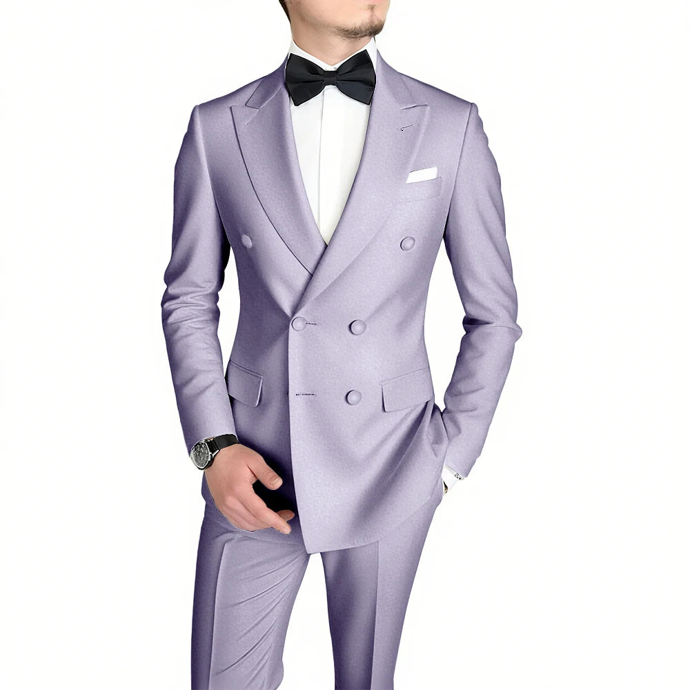 Classic Black Men's Suit Fashion Peak Lapel Double Breasted Outfits Wedding Groom Prom Business Formal Suit (Jacket+Pants)