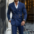 Navy Blue Men's Suit Classic Peak Lapel Blazer Double Breasted Formal Set Two Piece Business Casual Male Clothing Without Belt