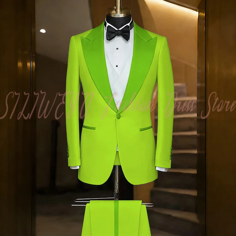Elegant Black Men's Suit Single Breasted Peak Lapel Wedding Groom Tuxedo Dinner Party Dress Business Casual Male Clothing
