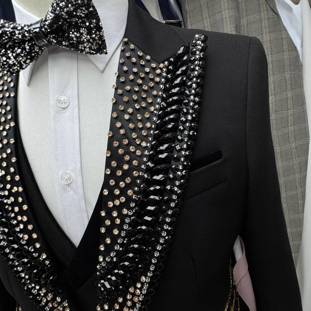 2005High-End 2025 Cross-Border Foreign Trade Hot Drilling Men's Wedding Casual Host Suit Three-piece Set 3Pc in  XS-6XL