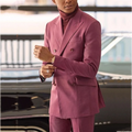 Fashion Pink Peaked Lapel Men Suit Regular Fitted Solid Color High Quality Male Outfit Jacket Pants Formal Dinner Prom Man Set