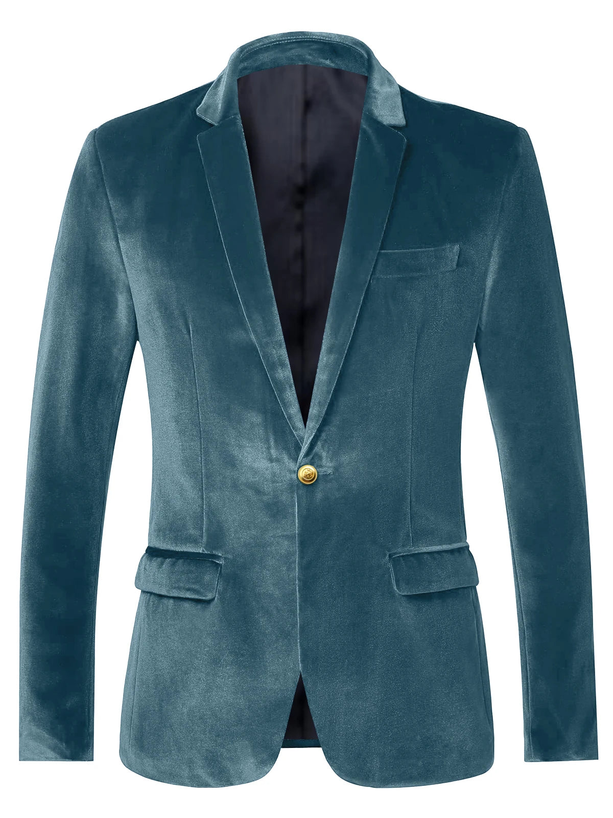 Men's Velvet Blazer Notch Lapel Slim Fit Suit Jacket With Gold One Button Suit Coat For Wedding Party Prom
