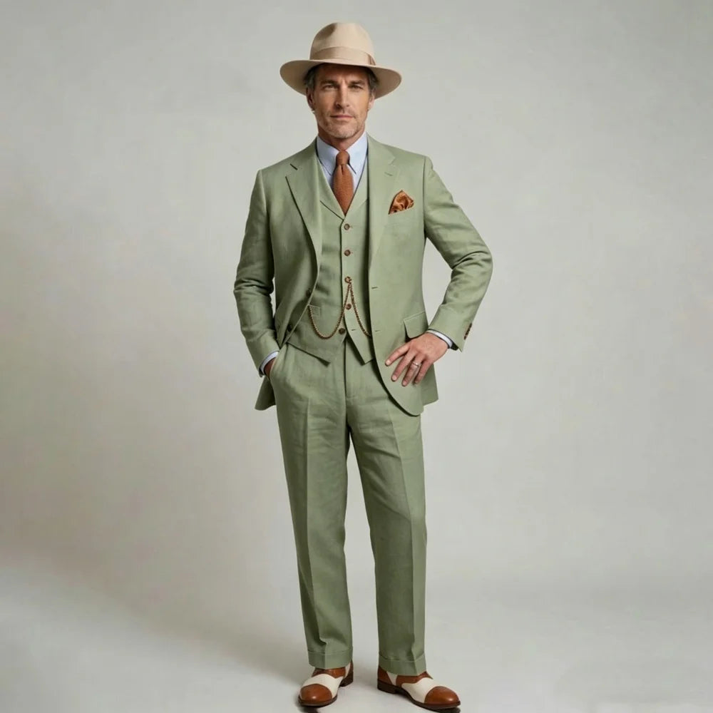 White Linen Wedding Tuxedo 3 Pieces Prom Men Suits Summer Slim Fit Groom Blazer Trousers Vest Set Beach Attire suit for men