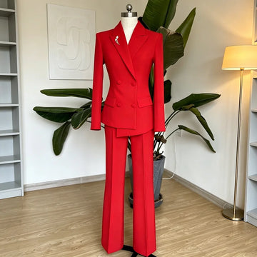 Double Breasted Formal Women's Suits New Style For 2026 Red Luxury High Quality 2 Pieces Jacket Pants Fashion Trousers Sets