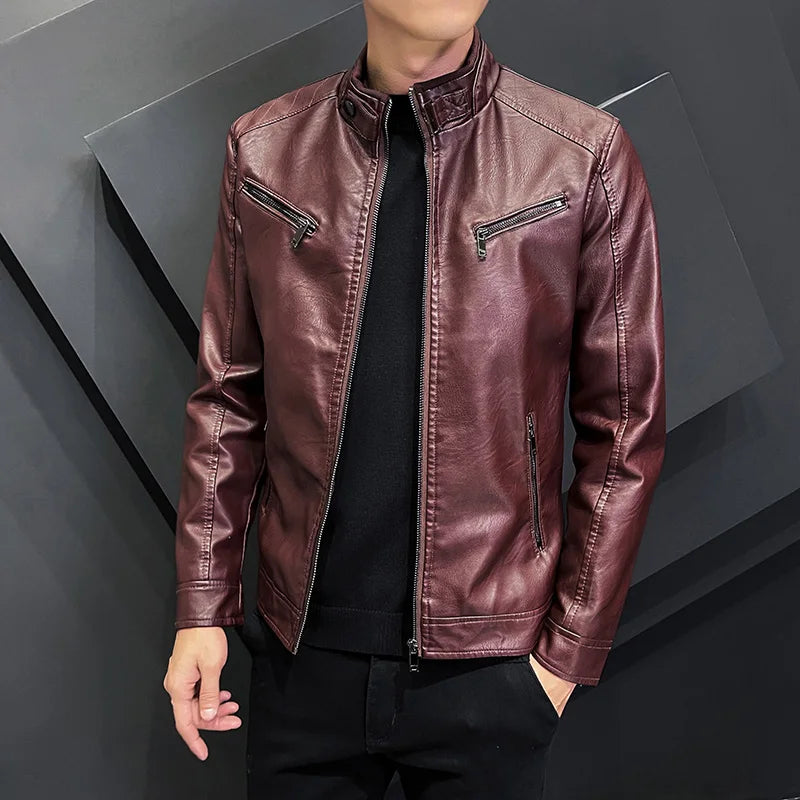 2024 High-quality Leather Men Autumn New Fashion Handsome Young Motorcycle Jacket PU Leather Men Trend   Men Jacket