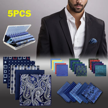 5 Pieces Colorful Assorted Mens Pocket Square Silk Classic Handkerchief Set Gift