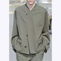 Casual Loose Fit Men Suits 2 Piece Single Breasted Fashion Set Jacket Pants Stand Collar High Street Cocktail Party Male Suit