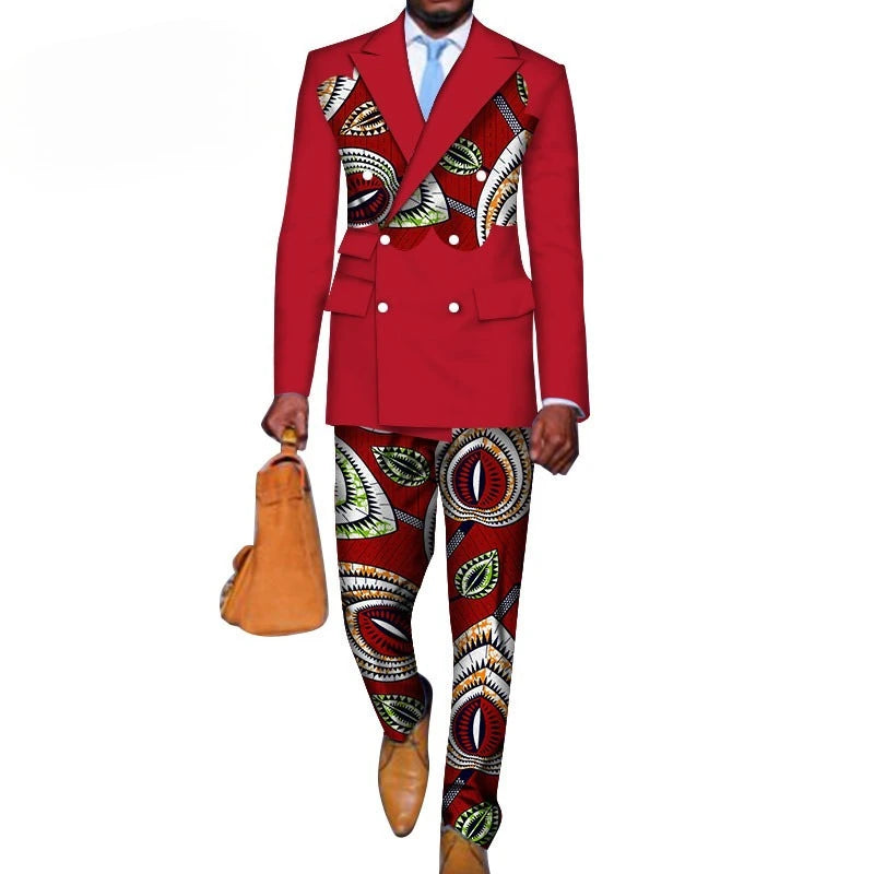 2025 Costume Africain Slim Fit Pour Homme, Blazer Brodé Et Pantalon Ankara, Ensemble 2 Pièces, Tenues Formelles, Veste Dashiki,
