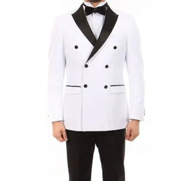 2 PieceWhite Jacket Black Pant Peak Lapel Formal Wedding Suit For Men Groom Tuxedo Prom Slim Fit Blazer High Quality Custom  Set