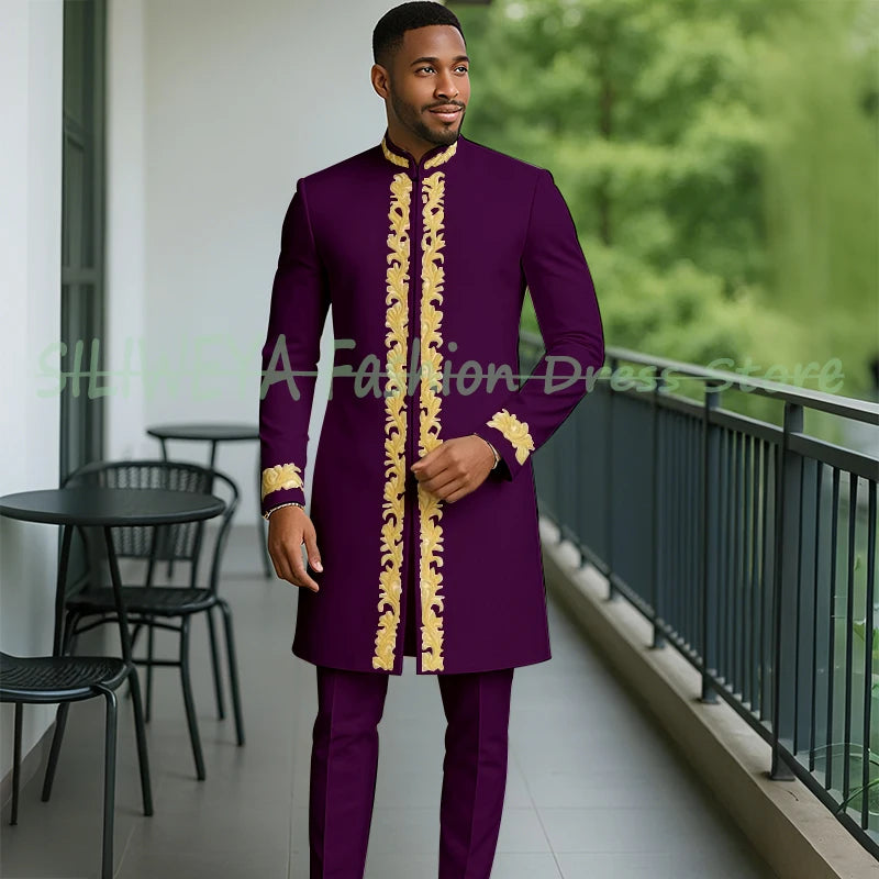 High Quality Men Retro Figure Slim Fit Tuxedo Prom Suit Fashion White Male Groom Wedding 2 Pieces Blazer Set