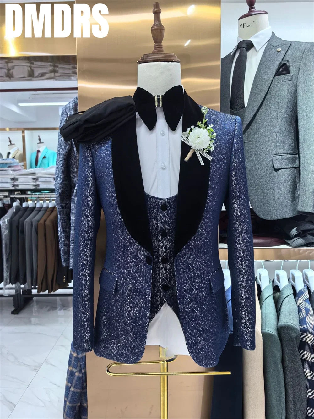 Elegant Man Suit Business Formal 3 pièces 2024 Slim Jacket Robe Blazers Coat Pantal