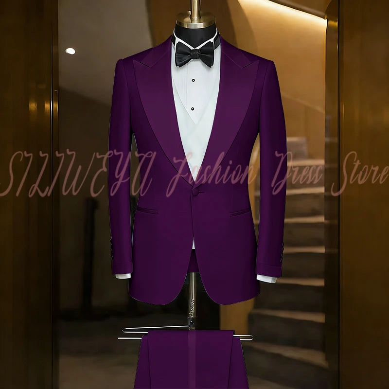Elegant Black Men's Suit Single Breasted Peak Lapel Wedding Groom Tuxedo Dinner Party Dress Business Casual Male Clothing