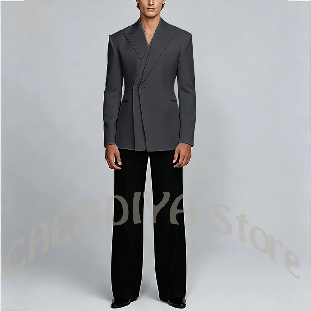 White And Black Unique Suits For Men Groom Wedding Handsome Peaked Lapel Double Button Prom Party Formal Elegant Male Set