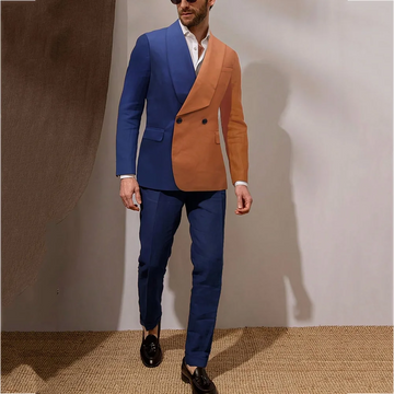 Elegant Shawl Lapel Formal Suit For Men Double Button Contrast Color Fashion Clothes Set Two Pieces Wedding Suit Customized
