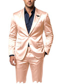 Men's Satin 2-Piece Suit Set Slim Fit Peak Lapel Tuxedo Blazer With Straight Leg Pants For Wedding Party Formal Wear