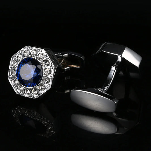 High Quality Blue Crystal French Shirt Cufflinks For Father Gifts Men's Rhinestones Buttons Wedding Groomsmen Farors Jewelry